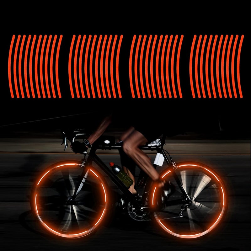 TOMALL 40pcs Reflective Wheel Rim Stripe Decals for Bicycle, Car, Cycling, Bike, Motorcycle - Night Reflective Safety Decoration Stripe Universal Rim Stickers (Orange) - Image 1